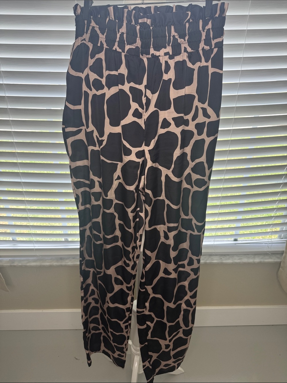 Giraffe Print Wide Leg Pants - Black & Taupe